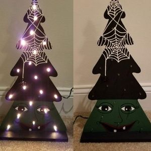 Handpainted wood witch with lights